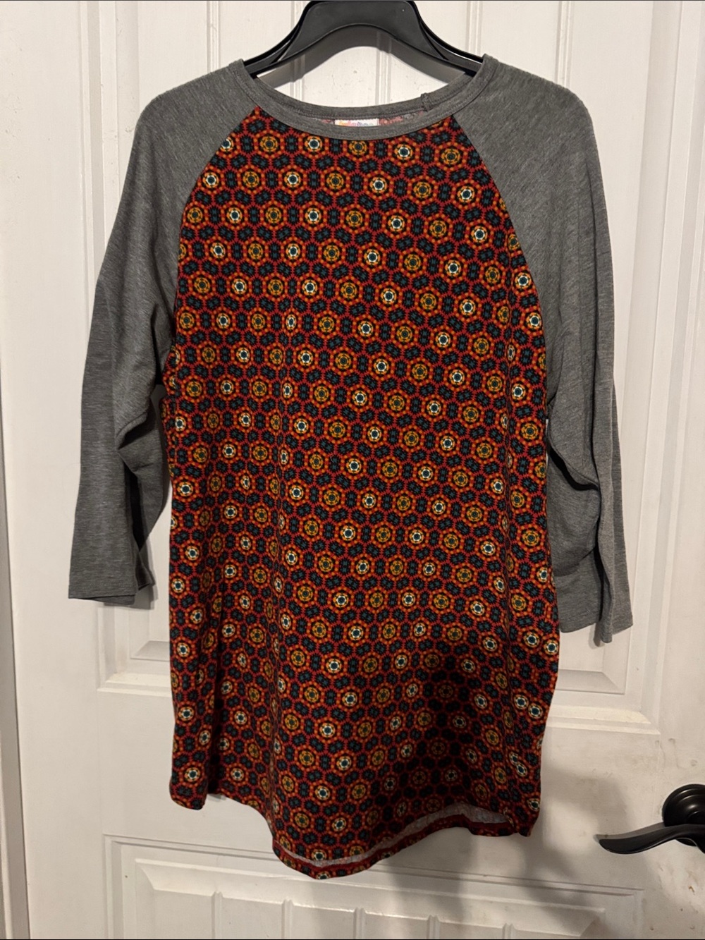 LuLaRoe Gray-Trim Mosaic Print Randy with Multicolor Pattern